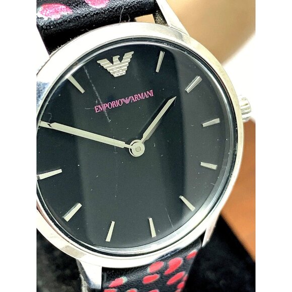 Emporio Armani Women's Watch AR11262 Black Red Leather Band 32mm USED - Picture 1 of 13